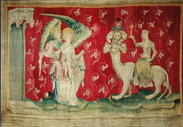 La ramera montando la bestia, no. 65 del Apocalipsis de Angers, 1373-87